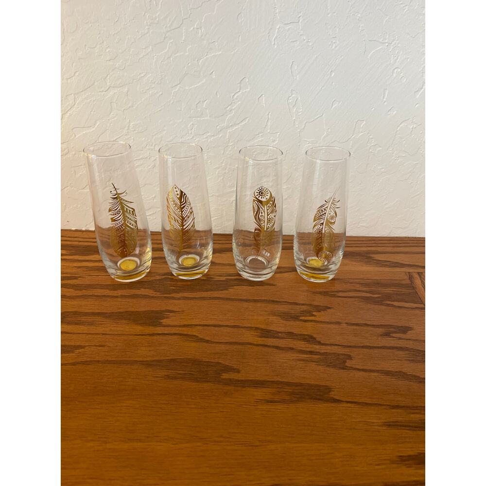 Twine Brand stemless champagne flutes gold feather design